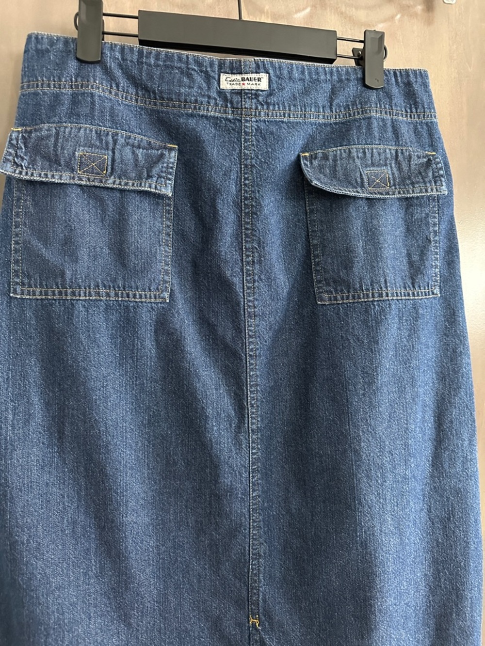 Eddie Bauer Y2K Women’s Denim Maxi Skirt Flap Pockets 100% Cotton Size 12 - Picture 5 of 14